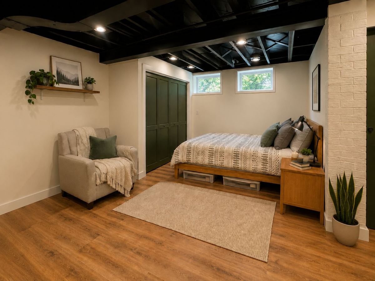 Basement bedroom after remodel